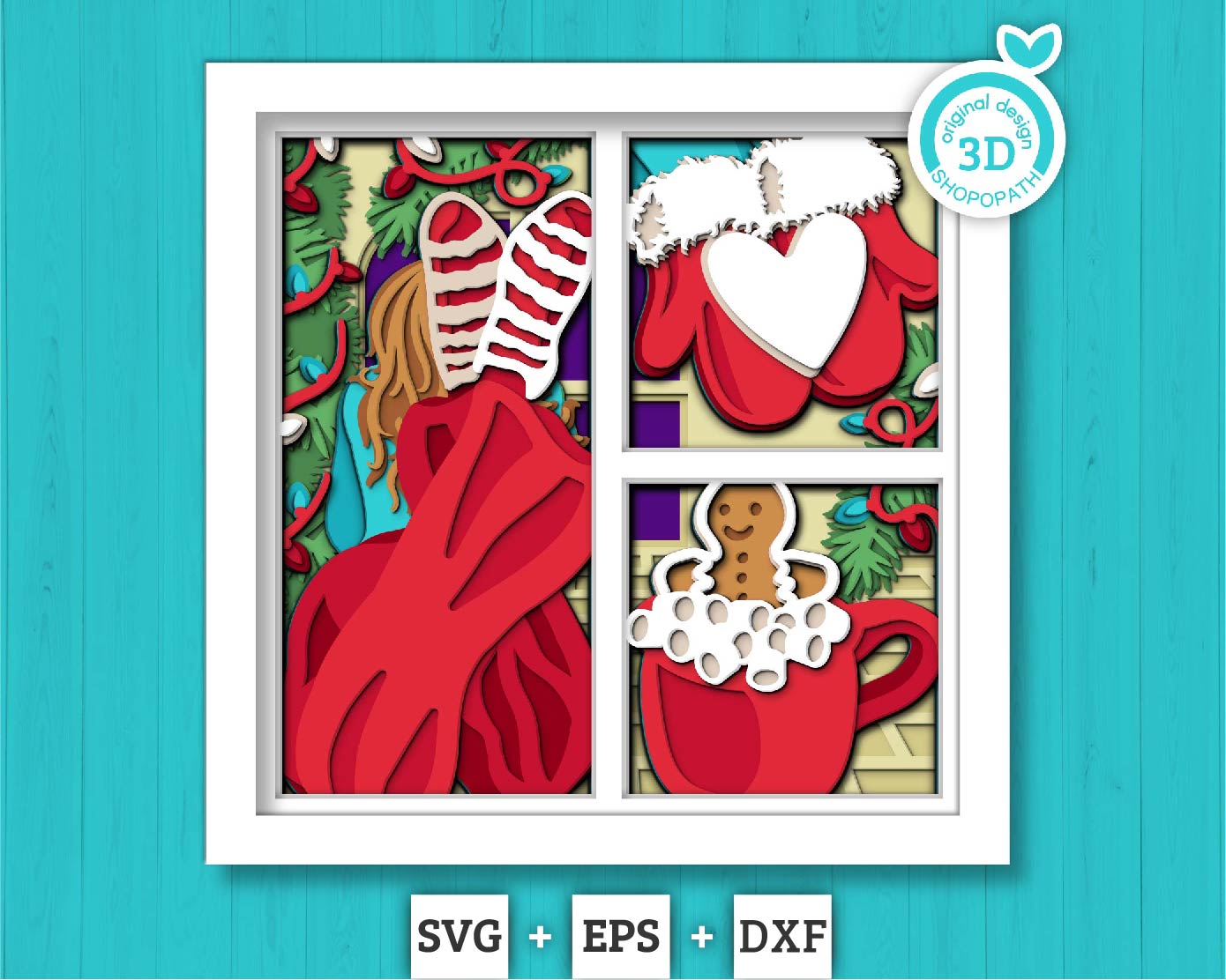3D SVG Christmas Shadow Box, Layered Winter Svg, Winter Shadow Box, Christmas Socks 3D Svg, Christmas Trees 3d Svg, Cricut Silhouette