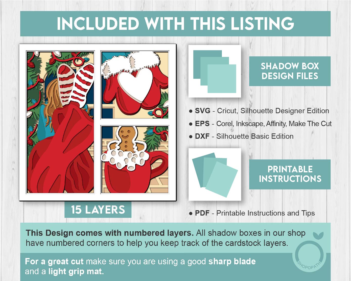 3D SVG Christmas Shadow Box, Layered Winter Svg, Winter Shadow Box, Christmas Socks 3D Svg, Christmas Trees 3d Svg, Cricut Silhouette