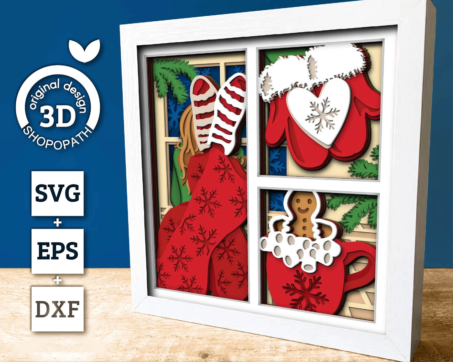 3D SVG Christmas Shadow Box, Layered Winter Shadow Box Svg, Christmas Socks 3D Svg, Christmas Trees 3d Svg, Snowflakes svg Cricut Silhouette