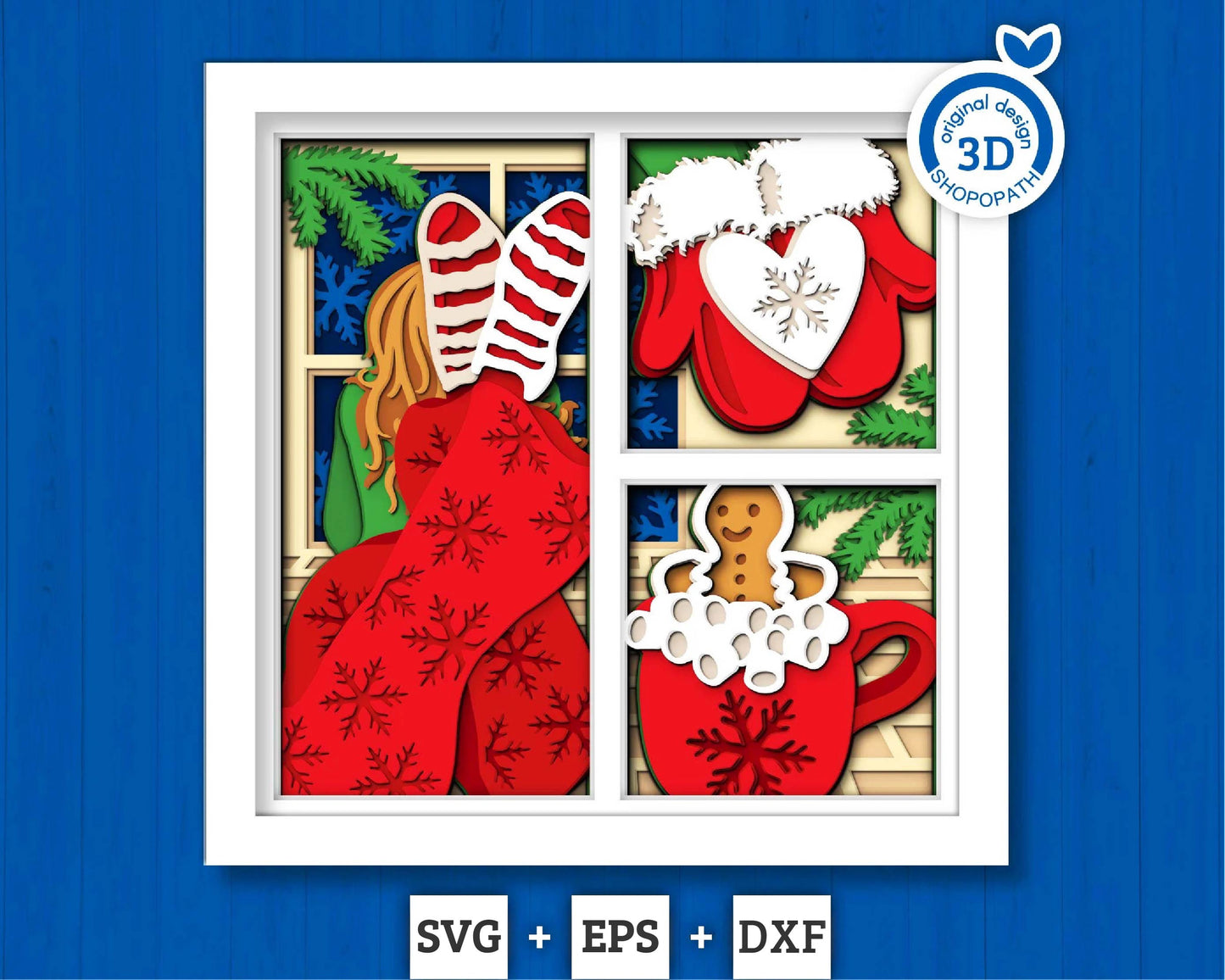 3D SVG Christmas Shadow Box, Layered Winter Shadow Box Svg, Christmas Socks 3D Svg, Christmas Trees 3d Svg, Snowflakes svg Cricut Silhouette