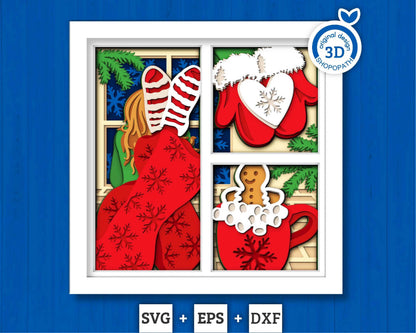 3D SVG Christmas Shadow Box, Layered Winter Shadow Box Svg, Christmas Socks 3D Svg, Christmas Trees 3d Svg, Snowflakes svg Cricut Silhouette