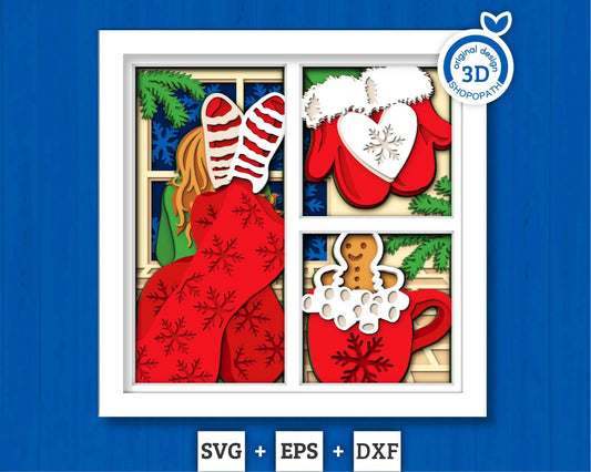 3D SVG Christmas Shadow Box, Layered Winter Shadow Box Svg, Christmas Socks 3D Svg, Christmas Trees 3d Svg, Snowflakes svg Cricut Silhouette