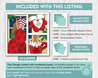3D SVG Christmas Shadow Box, Layered Winter Shadow Box Svg, Christmas Socks 3D Svg, Christmas Trees 3d Svg, Snowflakes svg Cricut Silhouette