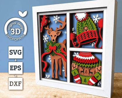 3D SVG Christmas Shadow Box, Layered Winter Svg, Santa Claus Shadow Box, Christmas Sweater 3D Svg, Reindeer 3d Svg, Cricut Silhouette