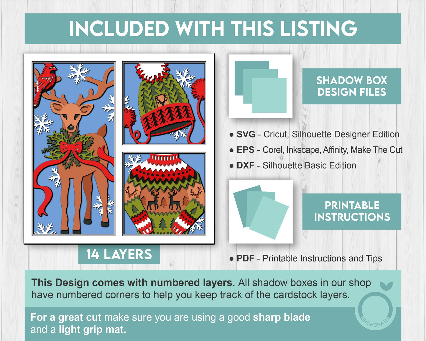 3D SVG Christmas Shadow Box, Layered Winter Svg, Santa Claus Shadow Box, Christmas Sweater 3D Svg, Reindeer 3d Svg, Cricut Silhouette