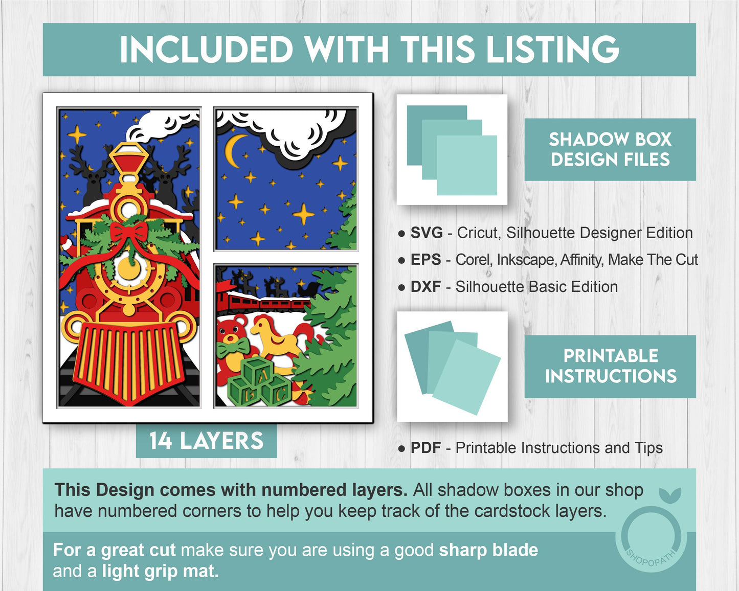3D SVG Christmas Train Shadow Box, Layered Winter Svg, Santa Claus Shadow Box, Reindeer 3D Svg, Christmas Toys 3d Svg, Cricut Silhouette