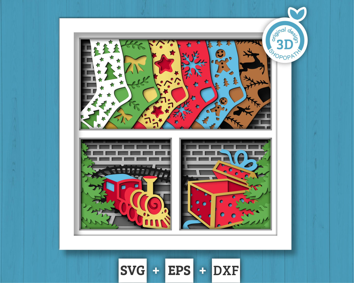 3D SVG Christmas Shadow Box, Winter Shadow Box Svg, Christmas Socks 3D Svg, Christmas Trees 3d Svg, Snowflakes svg Cricut Silhouette