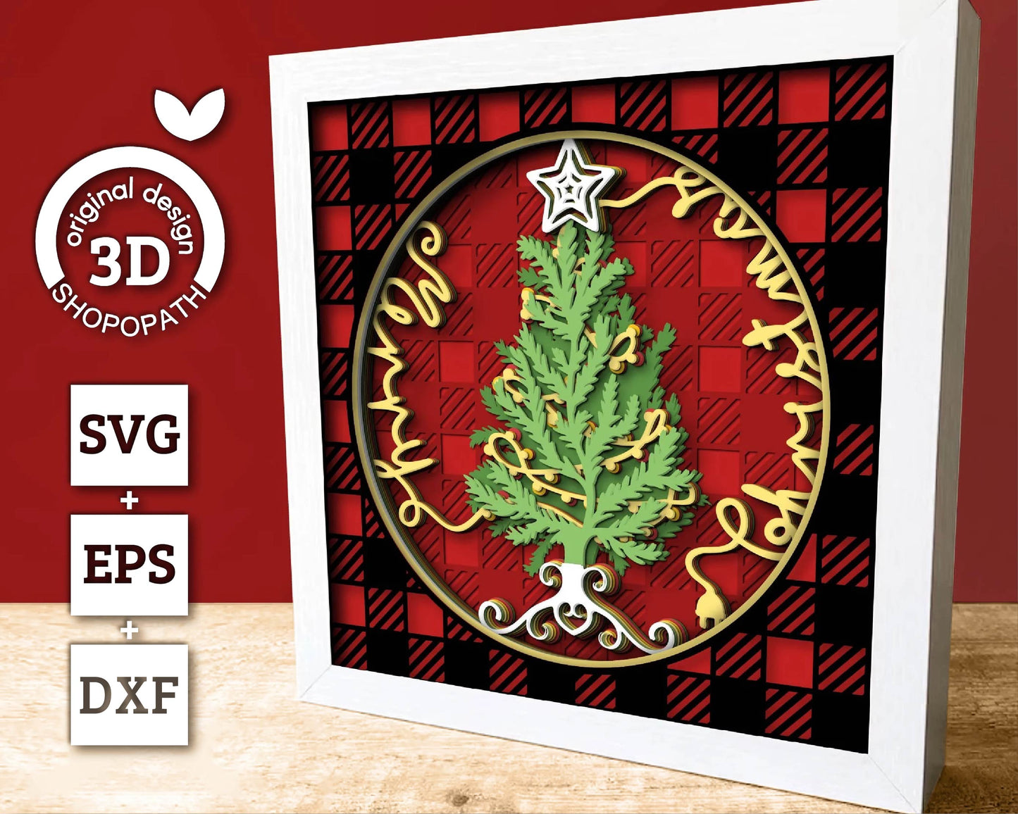 3D SVG Christmas Shadow Box, Layered Winter Shadow Box Svg, Christmas Tree 3D Svg, Santa Claus 3d Svg, Buffalo Plaid svg Cricut Silhouette