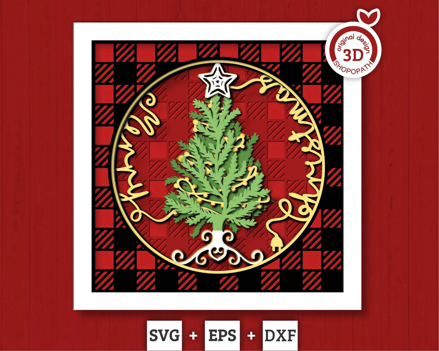 3D SVG Christmas Shadow Box, Layered Winter Shadow Box Svg, Christmas Tree 3D Svg, Santa Claus 3d Svg, Buffalo Plaid svg Cricut Silhouette