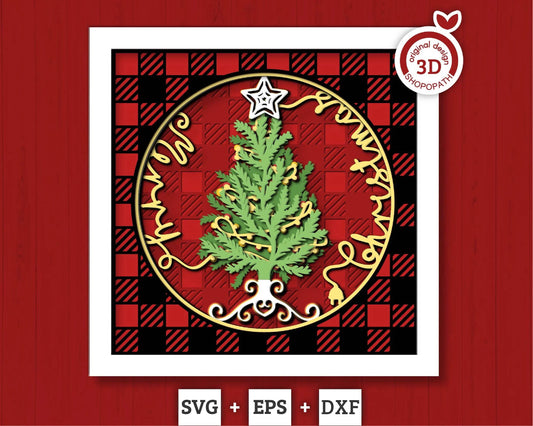 3D SVG Christmas Shadow Box, Layered Winter Shadow Box Svg, Christmas Tree 3D Svg, Santa Claus 3d Svg, Buffalo Plaid svg Cricut Silhouette