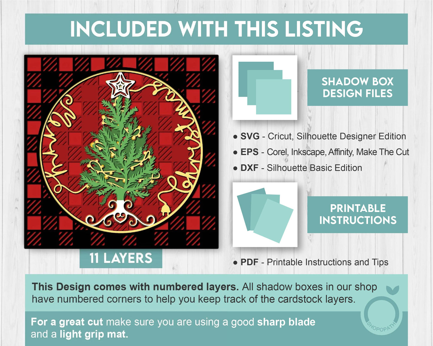 3D SVG Christmas Shadow Box, Layered Winter Shadow Box Svg, Christmas Tree 3D Svg, Santa Claus 3d Svg, Buffalo Plaid svg Cricut Silhouette