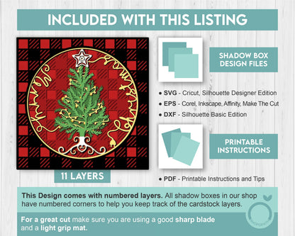 3D SVG Christmas Shadow Box, Layered Winter Shadow Box Svg, Christmas Tree 3D Svg, Santa Claus 3d Svg, Buffalo Plaid svg Cricut Silhouette