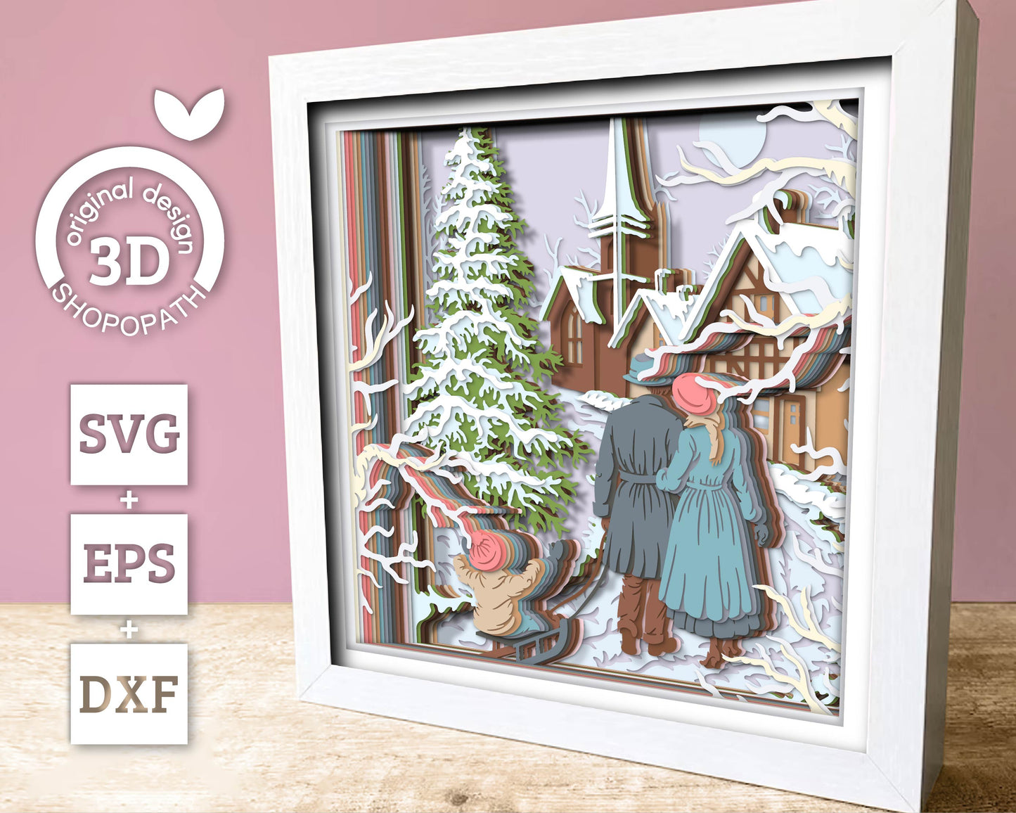 Christmas Village Family Portrait - 3D Shadow Box Layered SVG DXF EPS (Cutting Files)