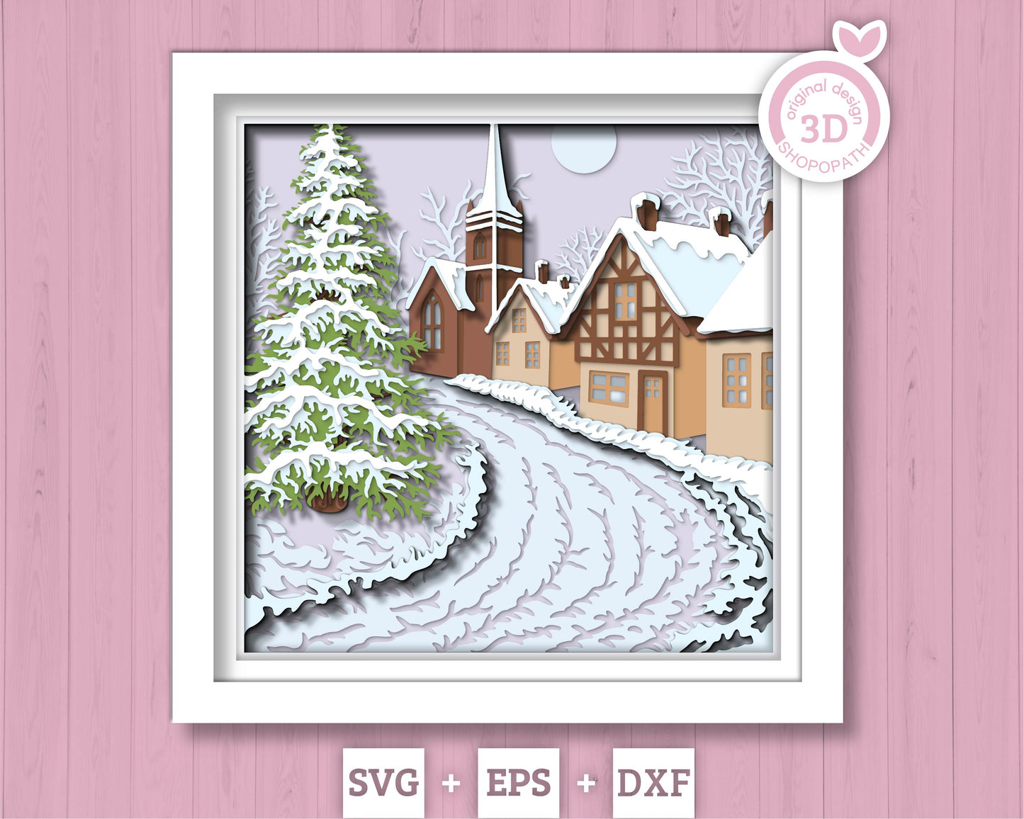 Christmas Village Family Portrait - 3D Shadow Box Layered SVG DXF EPS (Cutting Files)