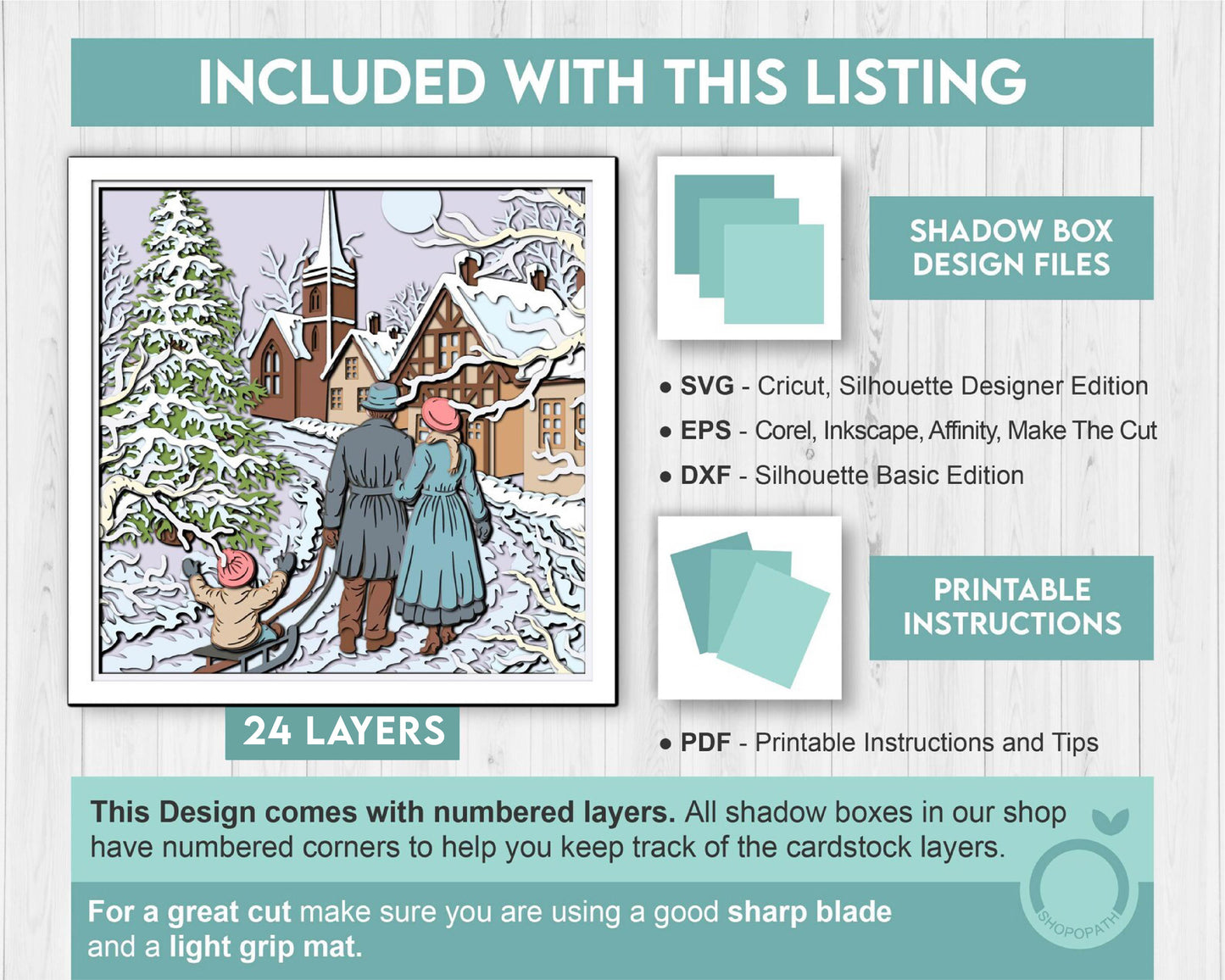 Christmas Village Family Portrait - 3D Shadow Box Layered SVG DXF EPS (Cutting Files)