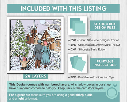 Christmas Village Family Portrait - 3D Shadow Box Layered SVG DXF EPS (Cutting Files)