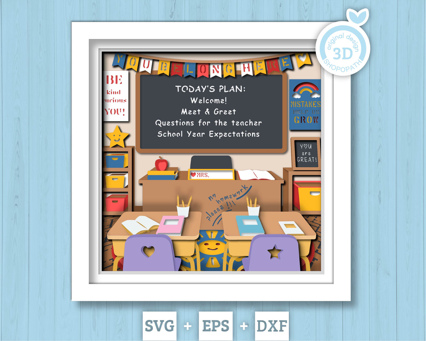 Classroom with Welcome Banner - 3D Shadow Box Layered SVG DXF EPS (Cutting Files)