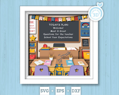 Classroom with Welcome Banner - 3D Shadow Box Layered SVG DXF EPS (Cutting Files)
