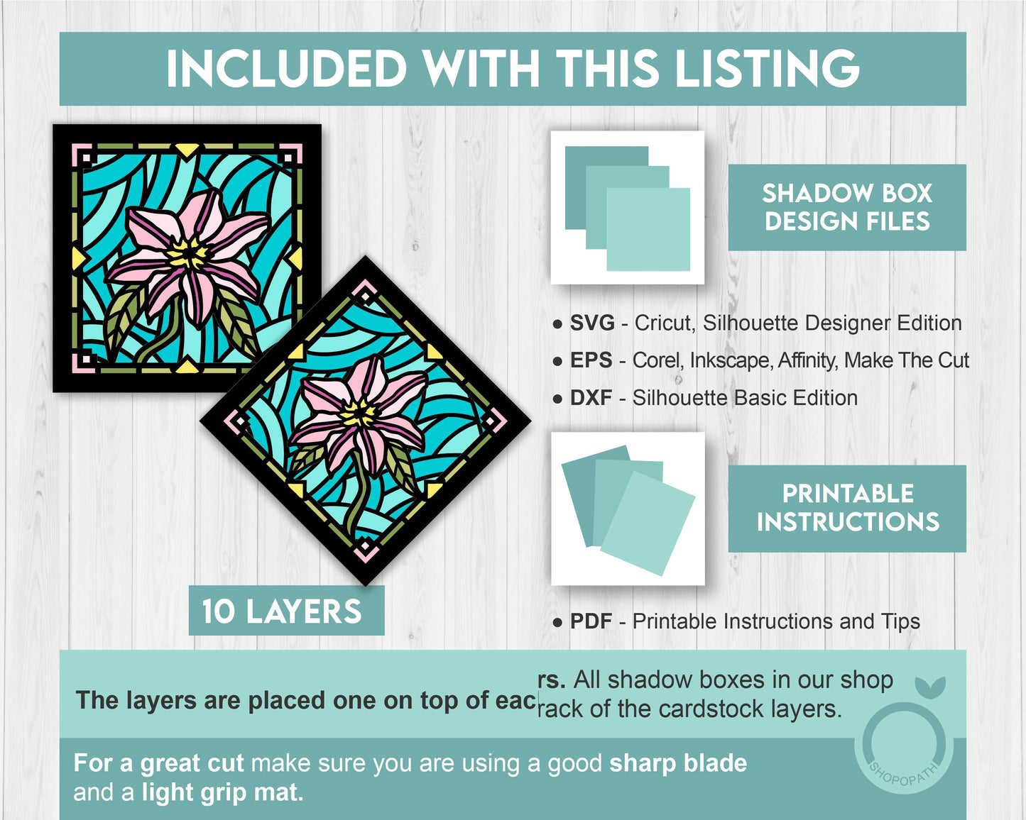 3D SVG Clematis Mini Stained Glass Shadow Box, Clematis 3d svg, 3D Flowers svg, 3D SVG Stained Glass, Shadow Box svg, Cricut Silhouette