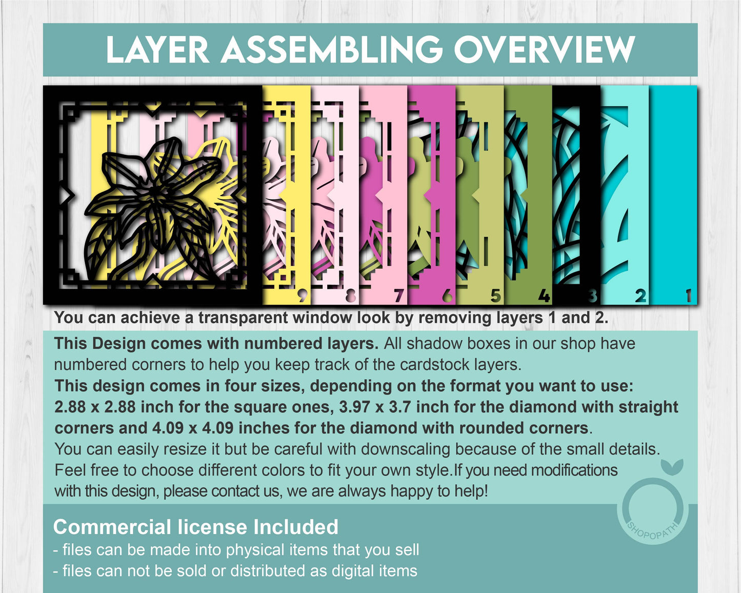 3D SVG Clematis Mini Stained Glass Shadow Box, Clematis 3d svg, 3D Flowers svg, 3D SVG Stained Glass, Shadow Box svg, Cricut Silhouette