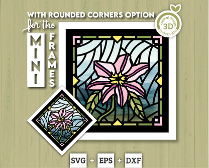 3D SVG Clematis Mini Stained Glass Shadow Box, Clematis 3d svg, 3D Flowers svg, 3D SVG Stained Glass, Shadow Box svg, Cricut Silhouette