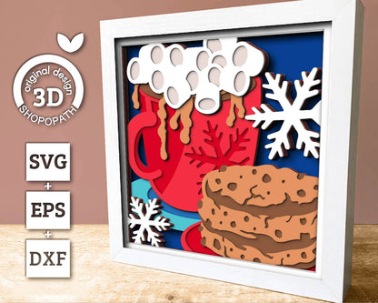 3D SVG Christmas Shadow Box, Layered Winter Shadow Box Svg, Cookies 3D Svg, Cocoa SVG, Santa Claus 3d Svg, Snowflakes svg Cricut Silhouette