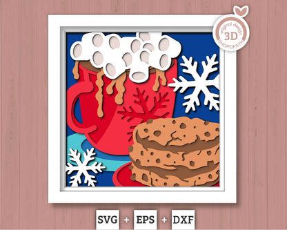 3D SVG Christmas Shadow Box, Layered Winter Shadow Box Svg, Cookies 3D Svg, Cocoa SVG, Santa Claus 3d Svg, Snowflakes svg Cricut Silhouette