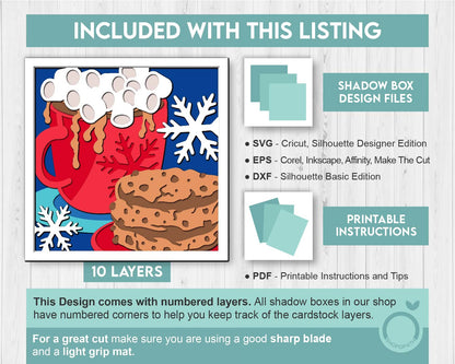 3D SVG Christmas Shadow Box, Layered Winter Shadow Box Svg, Cookies 3D Svg, Cocoa SVG, Santa Claus 3d Svg, Snowflakes svg Cricut Silhouette
