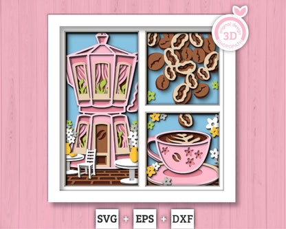 Coffee Maker House Panels - 3D Shadow Box Layered SVG DXF EPS (Cutting Files)