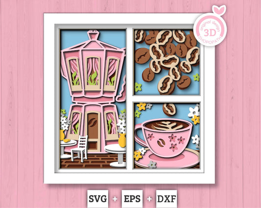 Coffee Maker House Panels - 3D Shadow Box Layered SVG DXF EPS (Cutting Files)