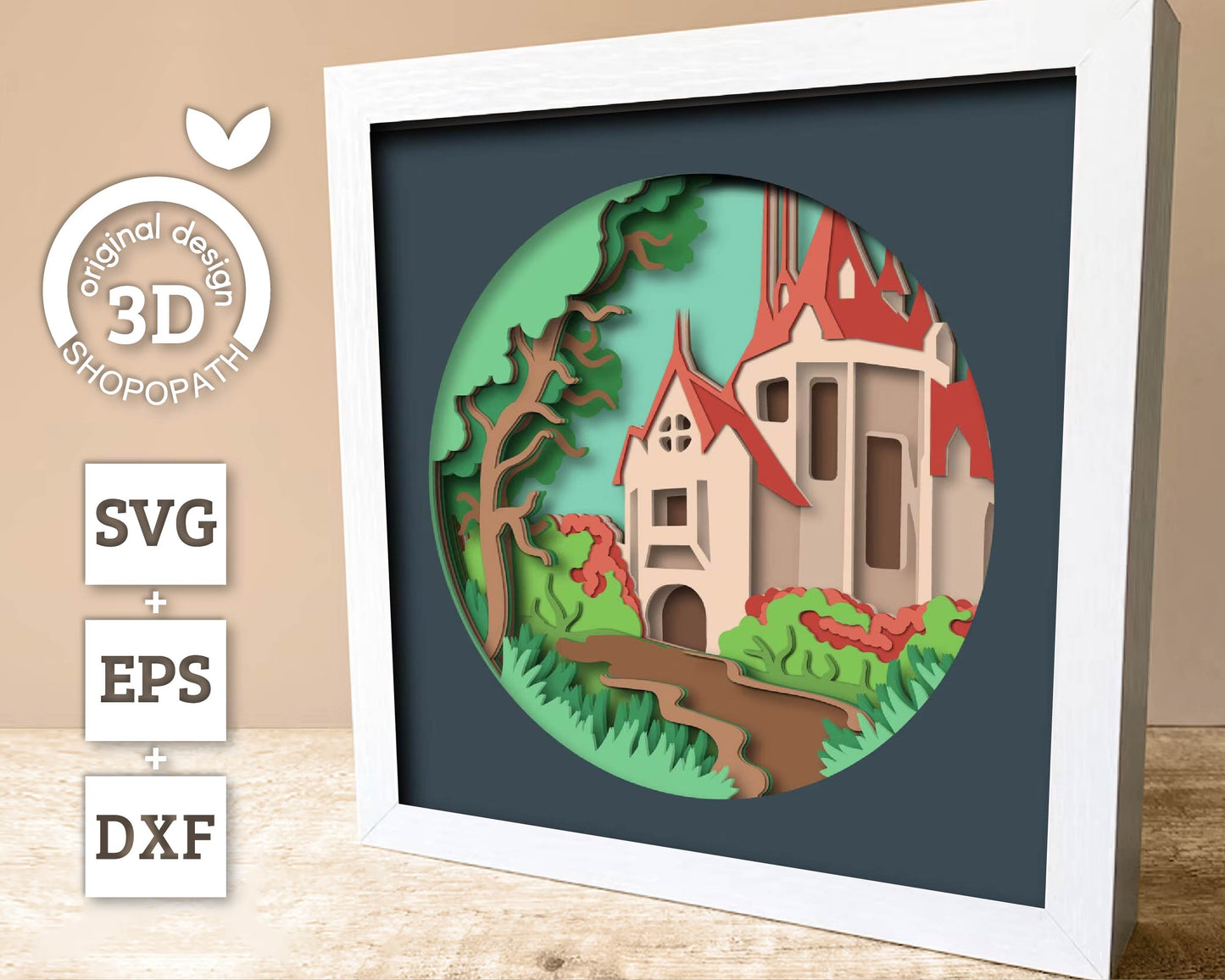 3D Layered Castle SVG EPS, Fantasy Shadow Box, Country Castle 3D Svg Landscape Layered Papercut svg, Cricut Silhouette