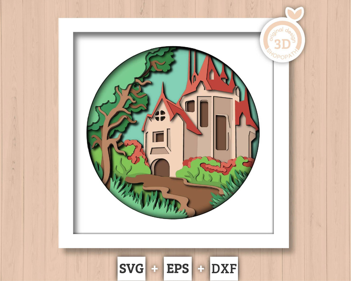 3D Layered Castle SVG EPS, Fantasy Shadow Box, Country Castle 3D Svg Landscape Layered Papercut svg, Cricut Silhouette