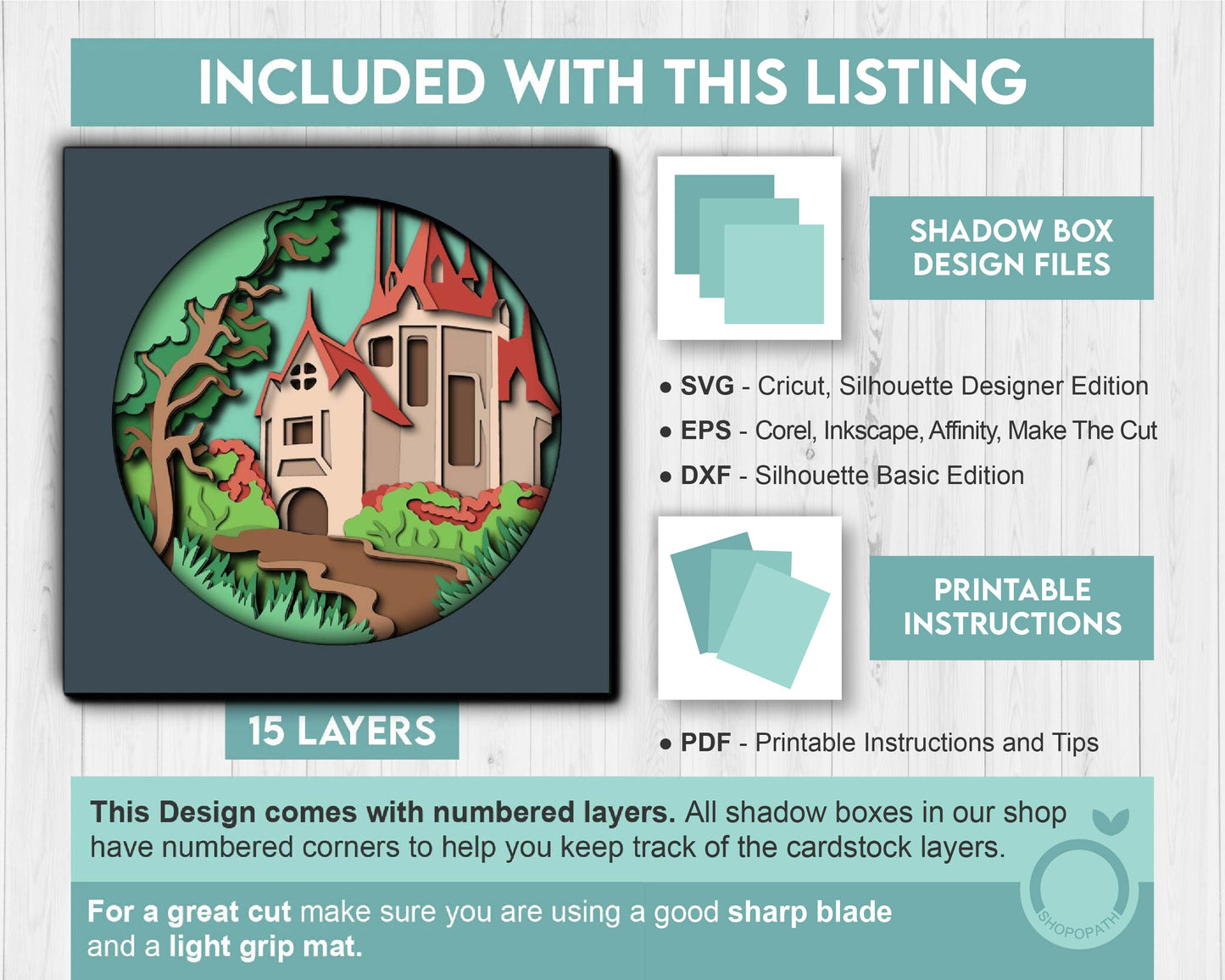 3D Layered Castle SVG EPS, Fantasy Shadow Box, Country Castle 3D Svg Landscape Layered Papercut svg, Cricut Silhouette