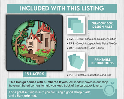 3D Layered Castle SVG EPS, Fantasy Shadow Box, Country Castle 3D Svg Landscape Layered Papercut svg, Cricut Silhouette