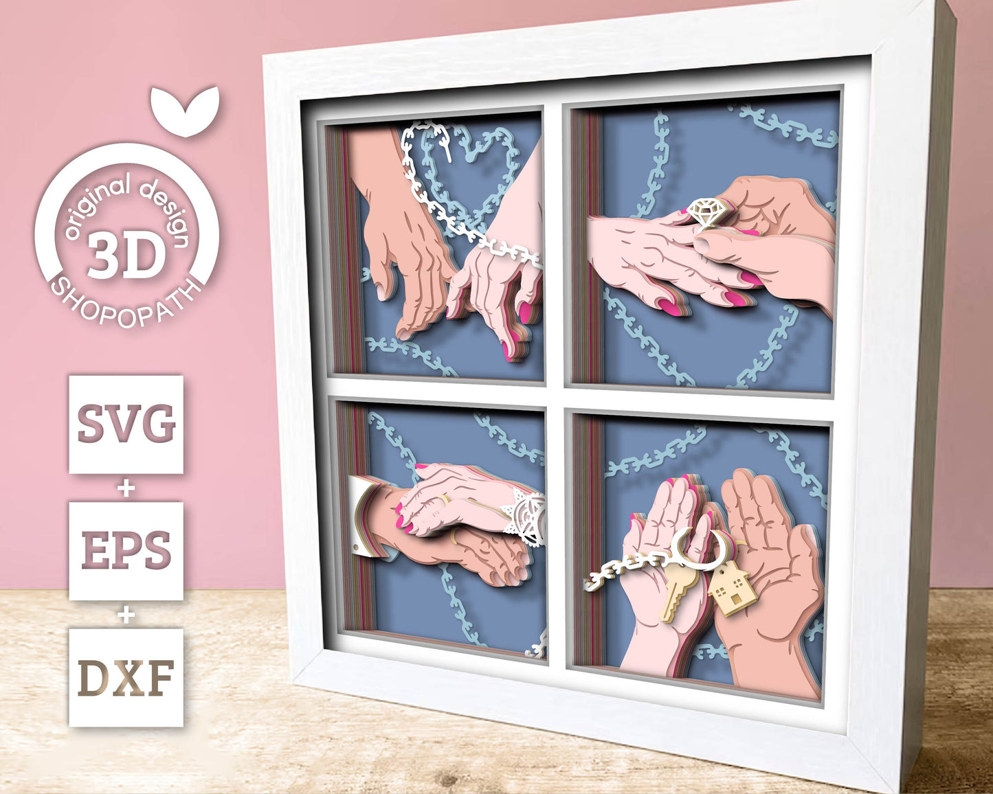 Couple Hands Love Story - 3D Shadow Box Layered SVG DXF EPS (Cutting Files)
