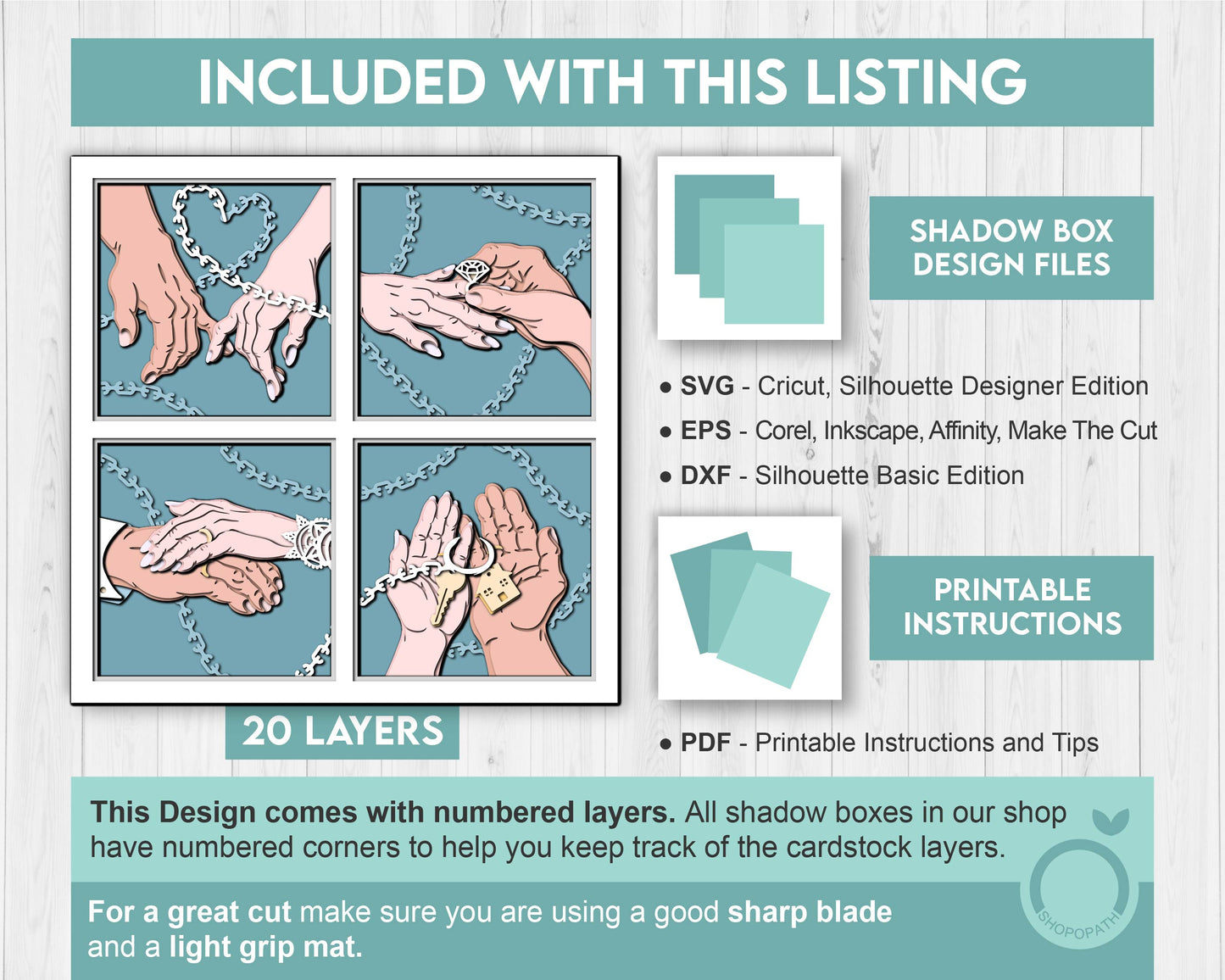 Couple Hands Love Story - 3D Shadow Box Layered SVG DXF EPS (Cutting Files)
