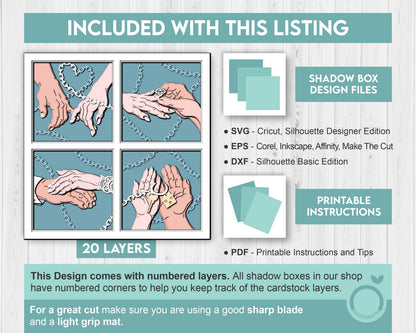Couple Hands Love Story - 3D Shadow Box Layered SVG DXF EPS (Cutting Files)