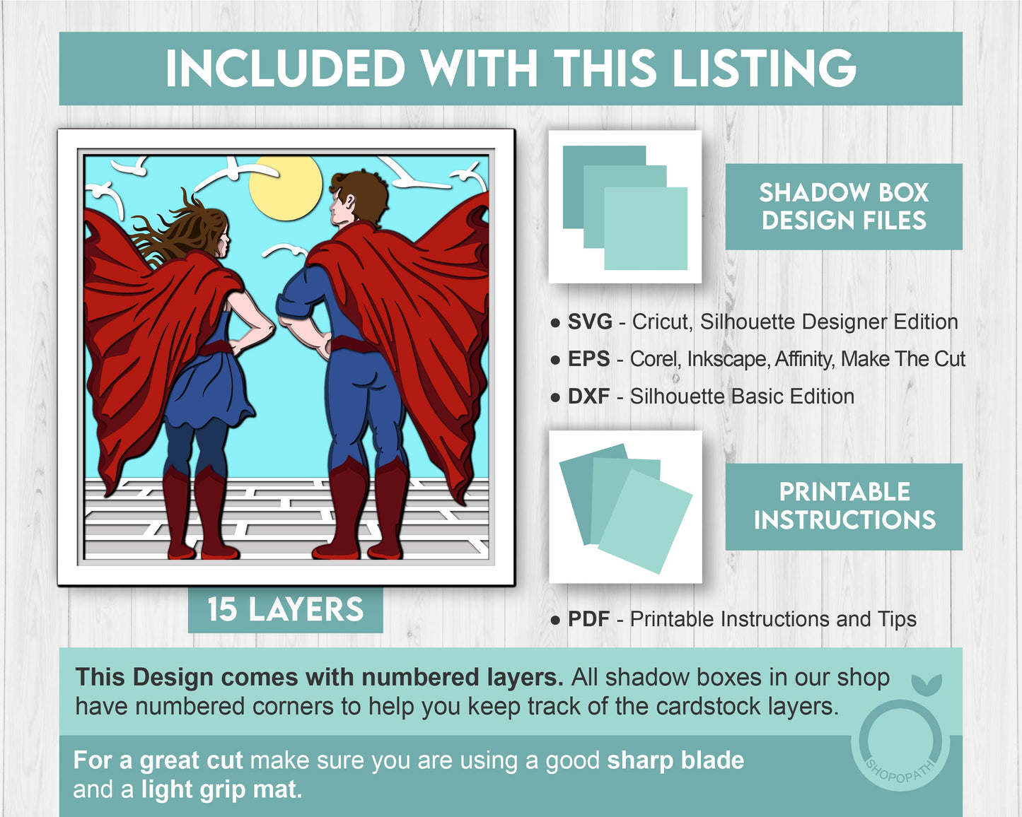Superhero Couple - 3D Shadow Box Layered SVG DXF EPS (Cutting Files)