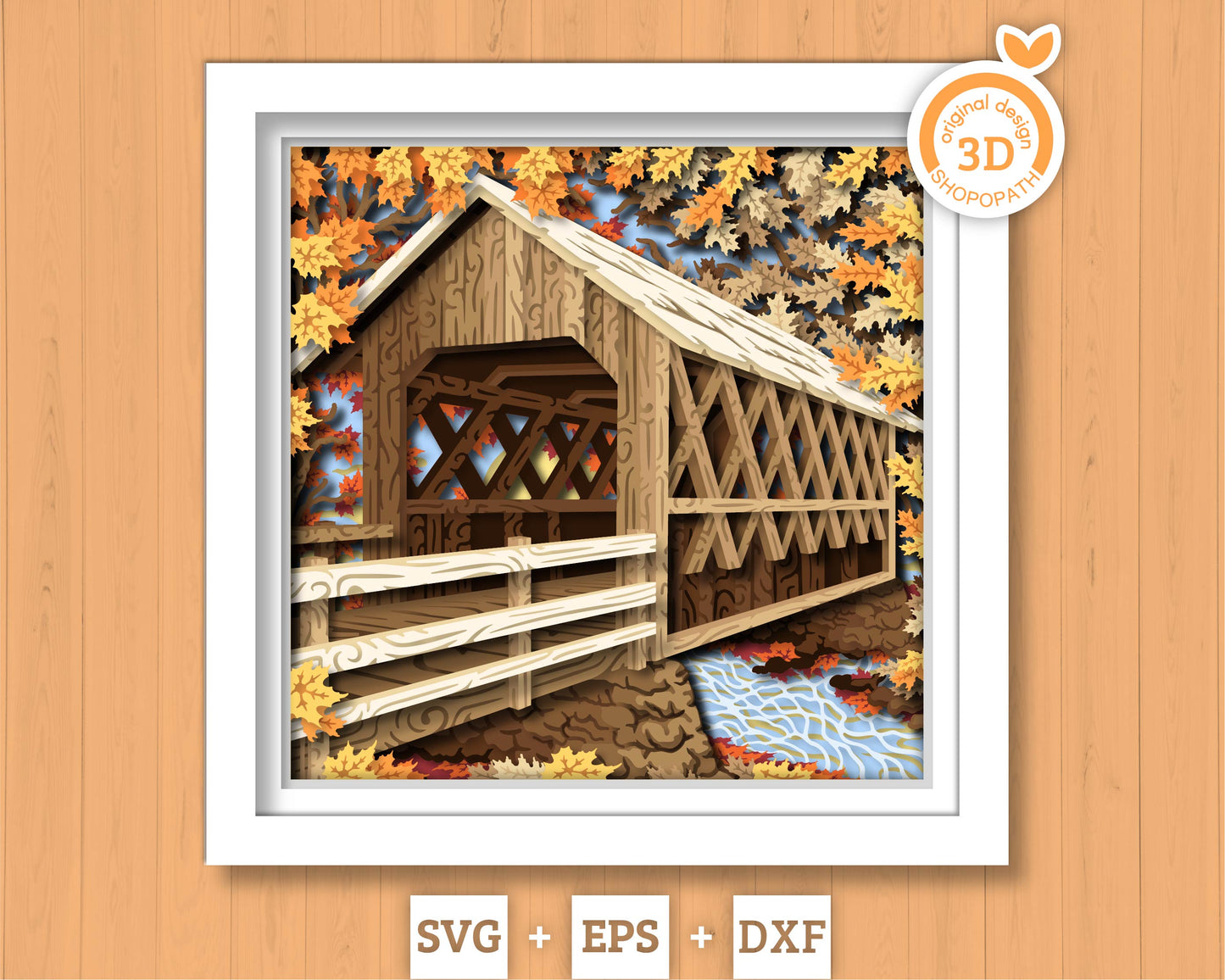 Fall Covered Bridge - 3D Shadow Box Layered SVG DXF EPS (Cutting Files)