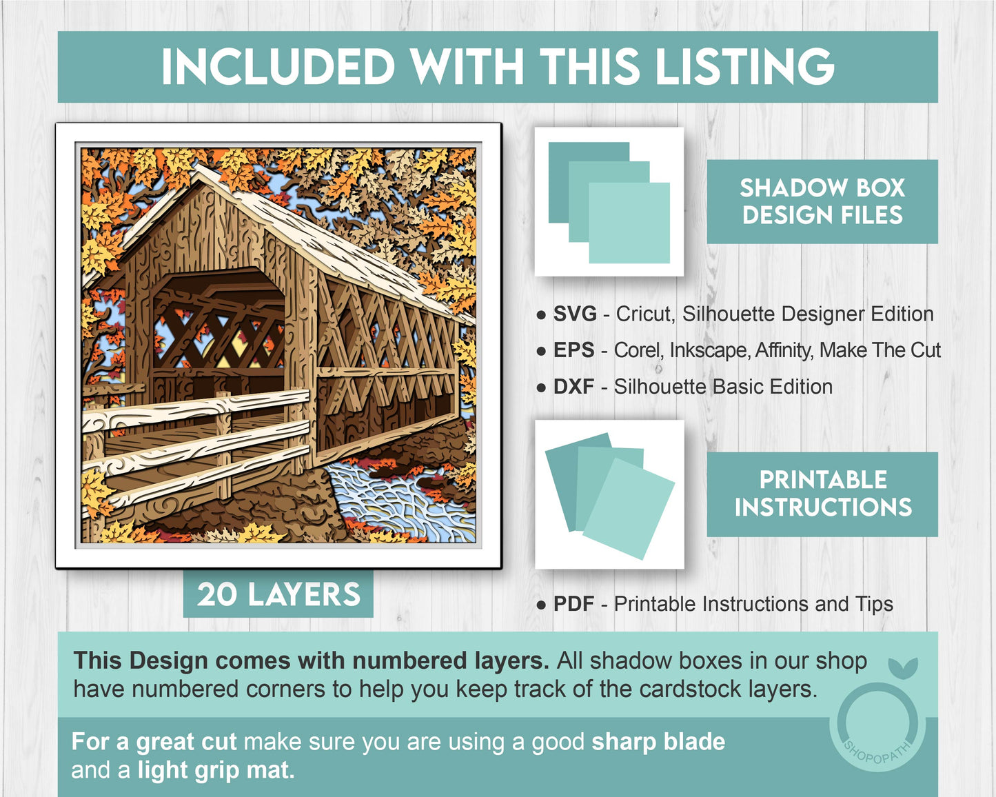 Fall Covered Bridge - 3D Shadow Box Layered SVG DXF EPS (Cutting Files)