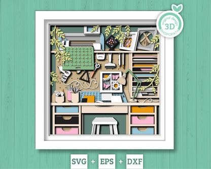 Brother Craft Room with Supplies - 3D Shadow Box Layered SVG DXF EPS (Cutting Files)