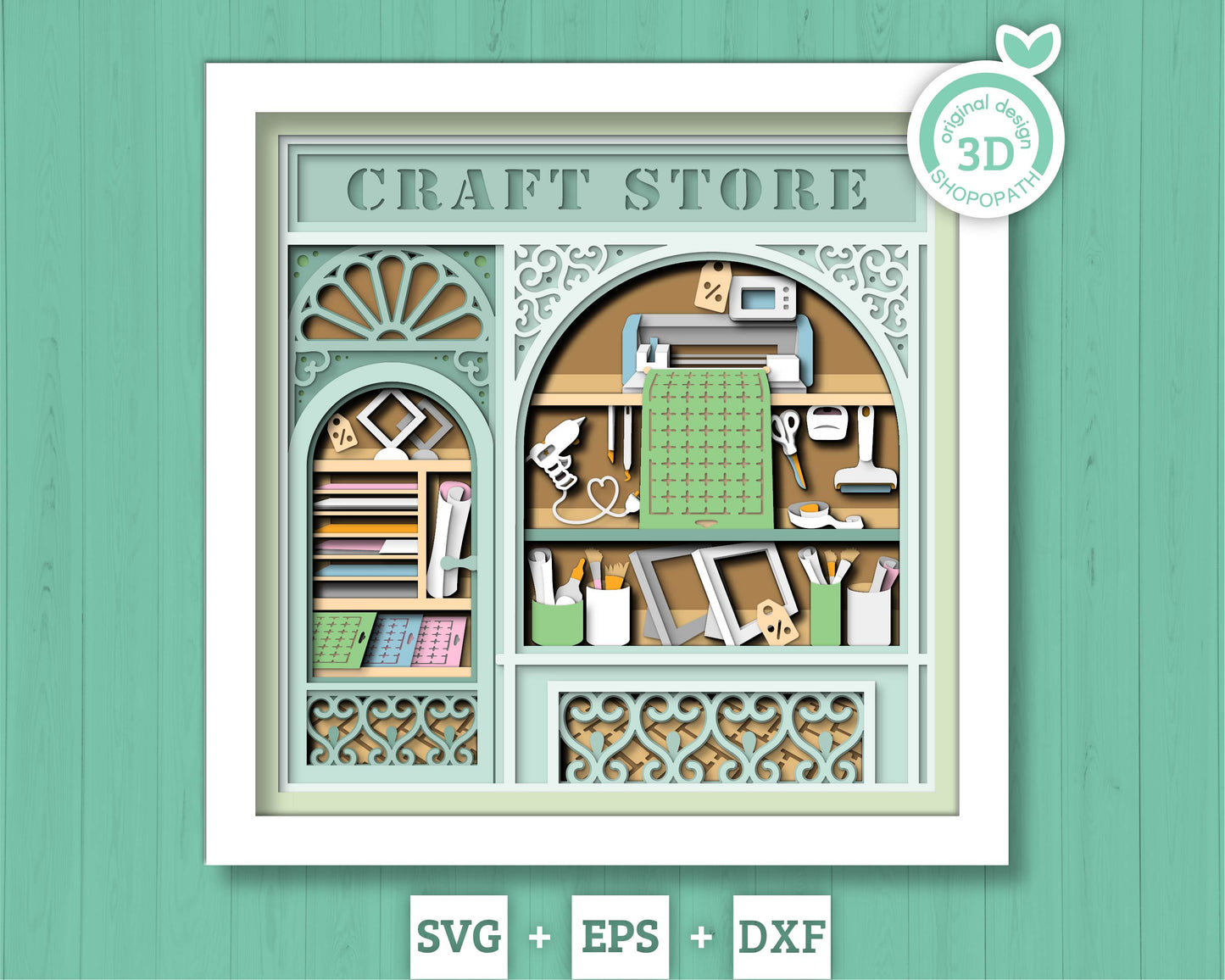 Brother Craft Store Shadow Box 3D SVG with Hobby Tools, Desk, Cutting Machine and Card Stock, DXF EPS Files for Cricut Silhouette Brother