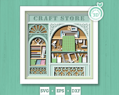 Brother Craft Store Shadow Box 3D SVG with Hobby Tools, Desk, Cutting Machine and Card Stock, DXF EPS Files for Cricut Silhouette Brother