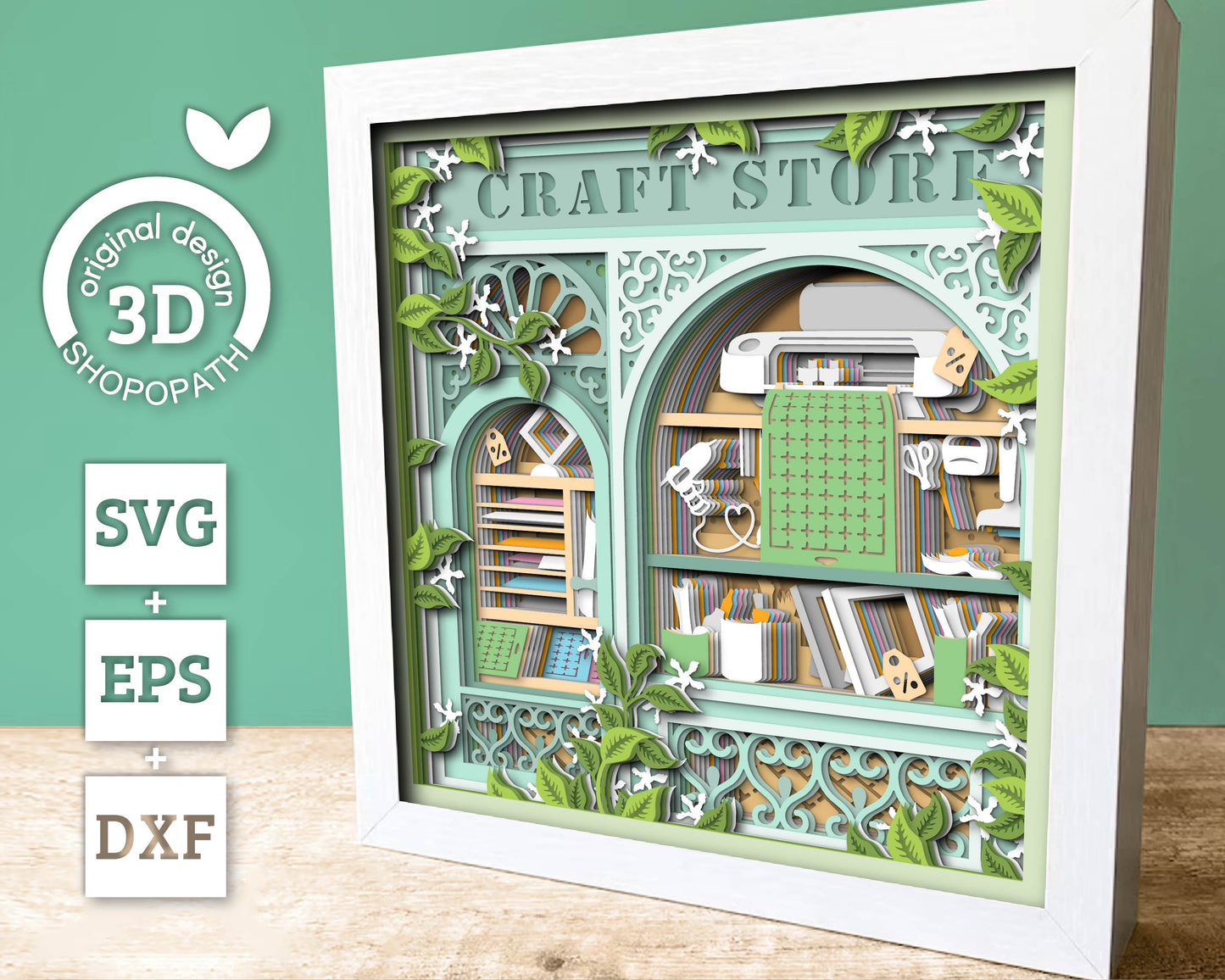 Cricut Craft Store Shadow Box 3D SVG with Hobby Tools, Desk, Cutting Machine and Card Stock, DXF EPS Files for Cricut Silhouette Brother