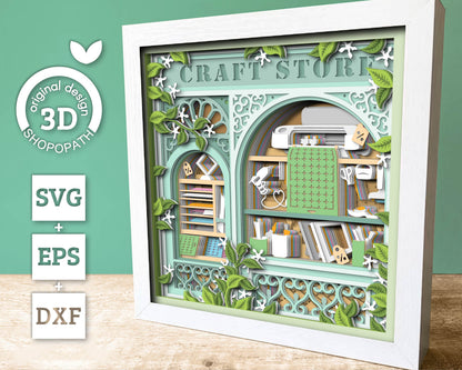 Cricut Craft Store Shadow Box 3D SVG with Hobby Tools, Desk, Cutting Machine and Card Stock, DXF EPS Files for Cricut Silhouette Brother