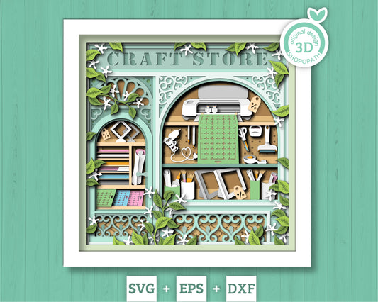 Cricut Craft Store Shadow Box 3D SVG with Hobby Tools, Desk, Cutting Machine and Card Stock, DXF EPS Files for Cricut Silhouette Brother