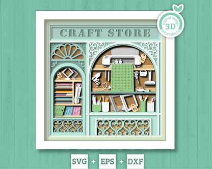 Cricut Craft Store Shadow Box 3D SVG with Hobby Tools, Desk, Cutting Machine and Card Stock, DXF EPS Files for Cricut Silhouette Brother