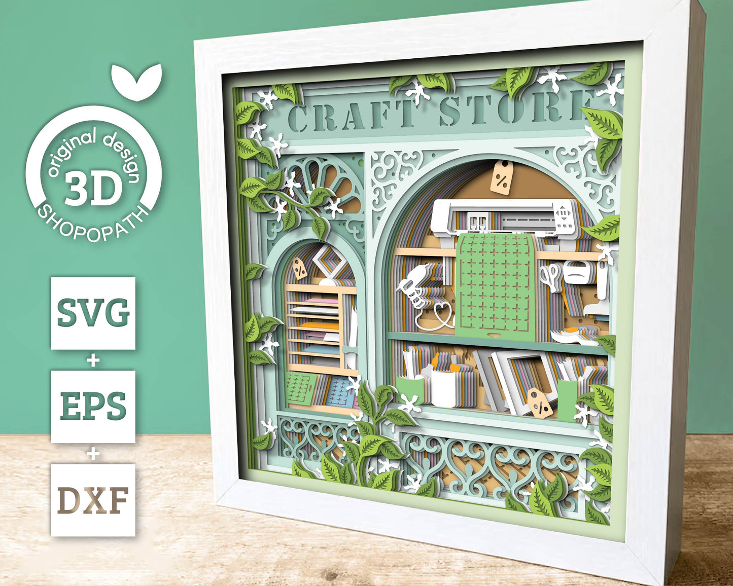 Silhouette Craft Store Shadow Box 3D SVG with Hobby Tools, Desk, Cutting Machine and Card Stock, DXF EPS Files for Cricut Silhouette Brother