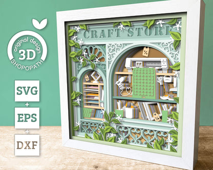 Silhouette Craft Store Shadow Box 3D SVG with Hobby Tools, Desk, Cutting Machine and Card Stock, DXF EPS Files for Cricut Silhouette Brother