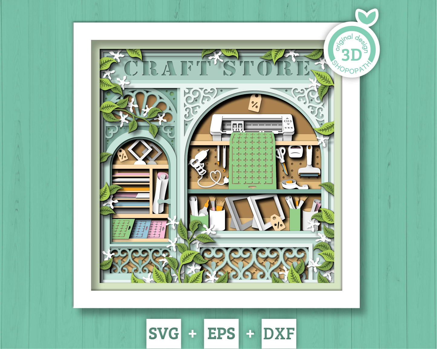 Silhouette Craft Store Shadow Box 3D SVG with Hobby Tools, Desk, Cutting Machine and Card Stock, DXF EPS Files for Cricut Silhouette Brother